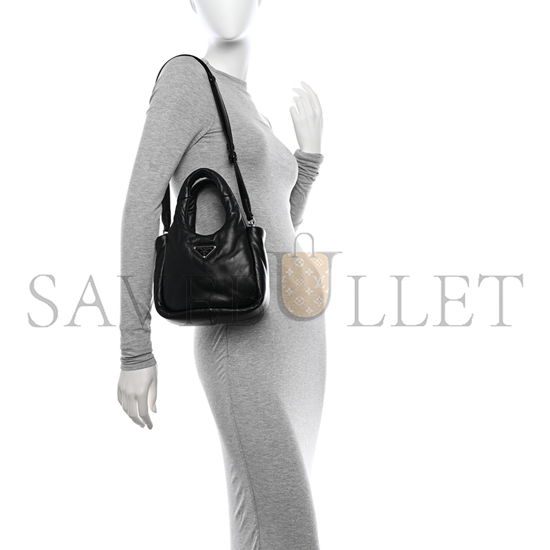 Pra*a nappa soft padded small double handled shoulder bag black 1ba359 (18*15.5*10cm)